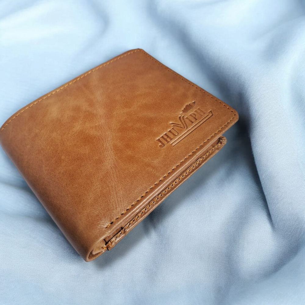 Premium Leather Bi-Fold Wallet in Tan – Jhuviph (Model No. GW 02)