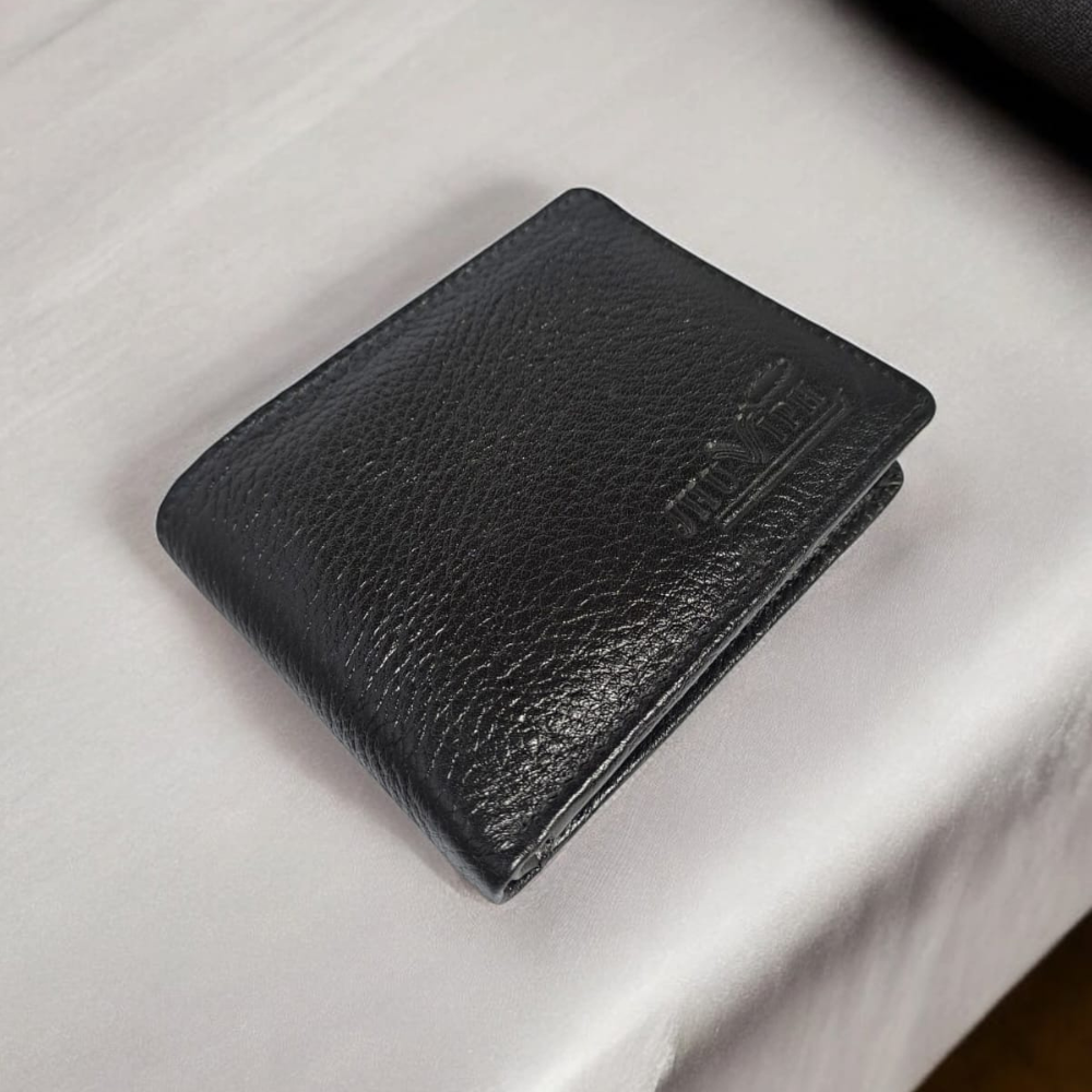 Jhuviph GW 07 – Black Genuine Leather Bi-Fold Wallet for Men