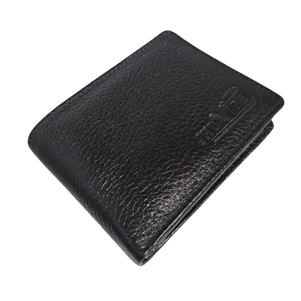 Jhuviph GW 07 – Black Genuine Leather Bi-Fold Wallet for Men