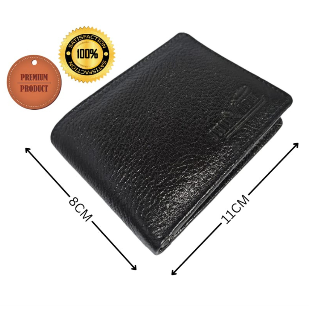 Jhuviph GW 07 – Black Genuine Leather Bi-Fold Wallet for Men