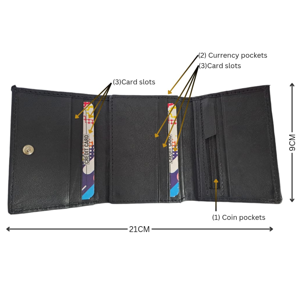 Jhuviph GW 05 – Premium Black Trifold Leather Wallet for Men