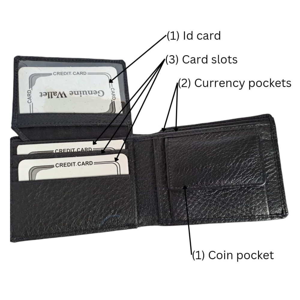 Jhuviph GW 07 – Black Genuine Leather Bi-Fold Wallet for Men